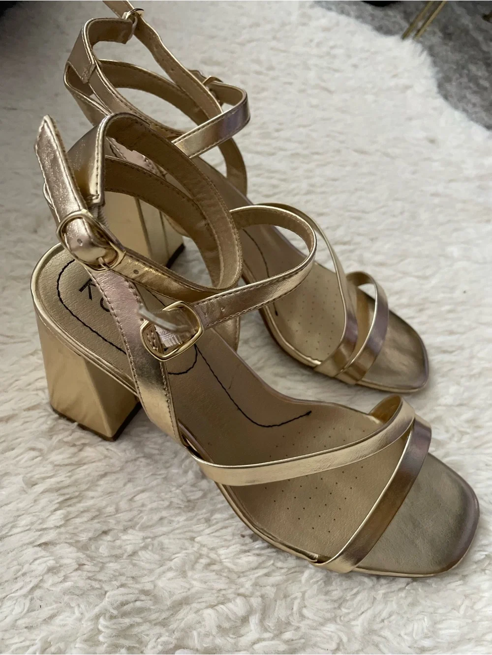 Gold Strappy Block Heel Sandals - Women - Picture 10 of 16